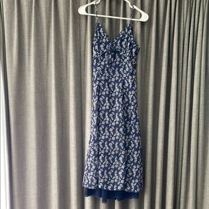 Blue and White Spaghetti Strap Slip Midi Dress